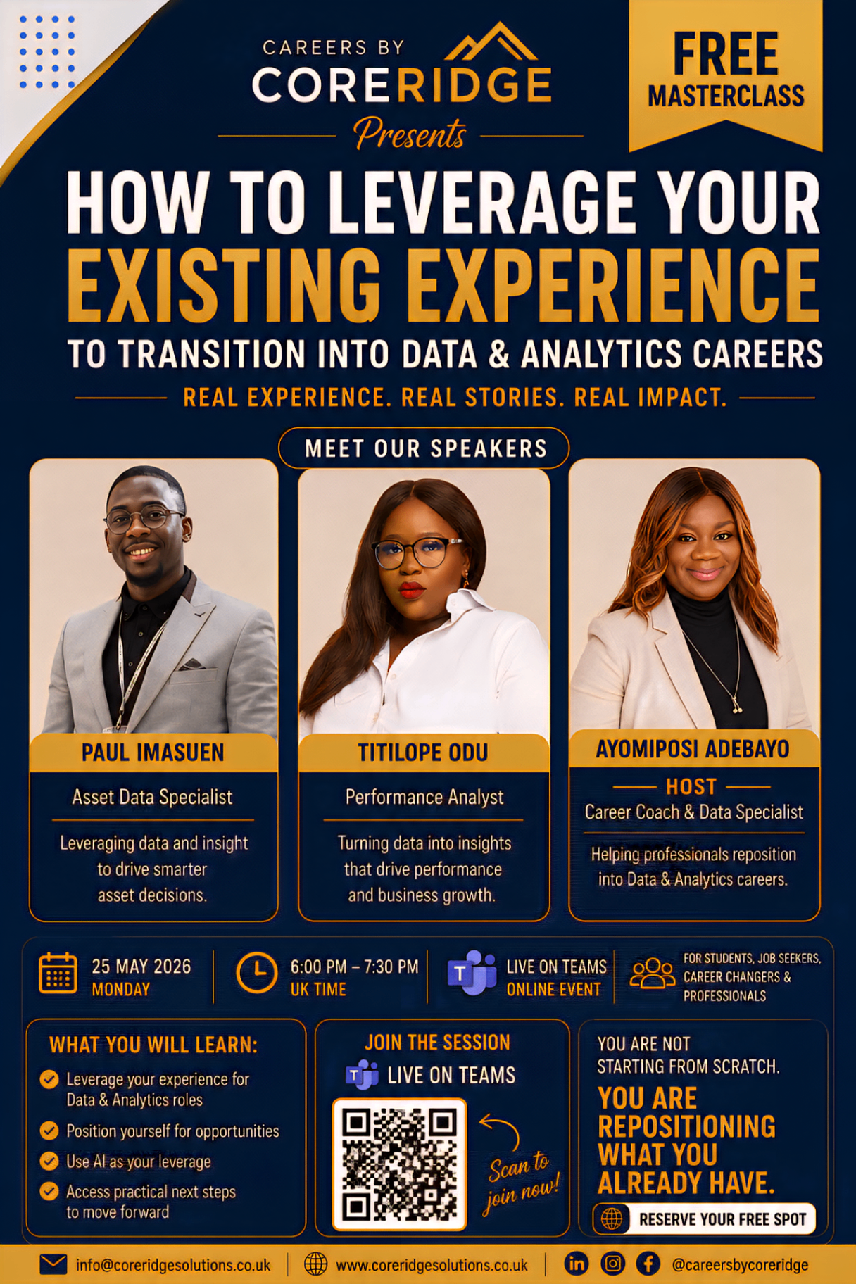 How to Leverage Your Existing Experience to Transition into Data & Analytics Careers — masterclass flyer